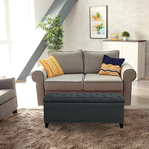Ubrand Husbedom 48" W Storage Ottoman Bench, Button-Tufted End Of Bed Bench For Bedroom, Rivet Foot Rest For Livingroom And Entryway, Dark Grey #TOP7