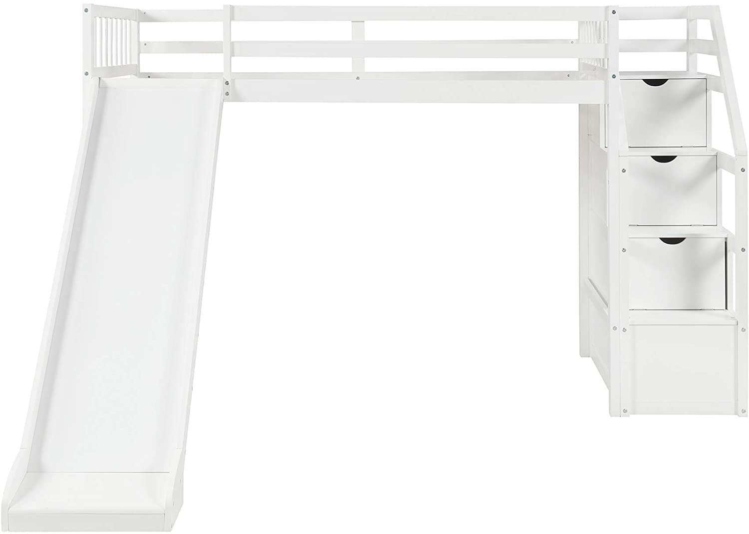 Twin loft Bed with Slide,Loft Bed Twin with Storage,Wood Kids loft Bed