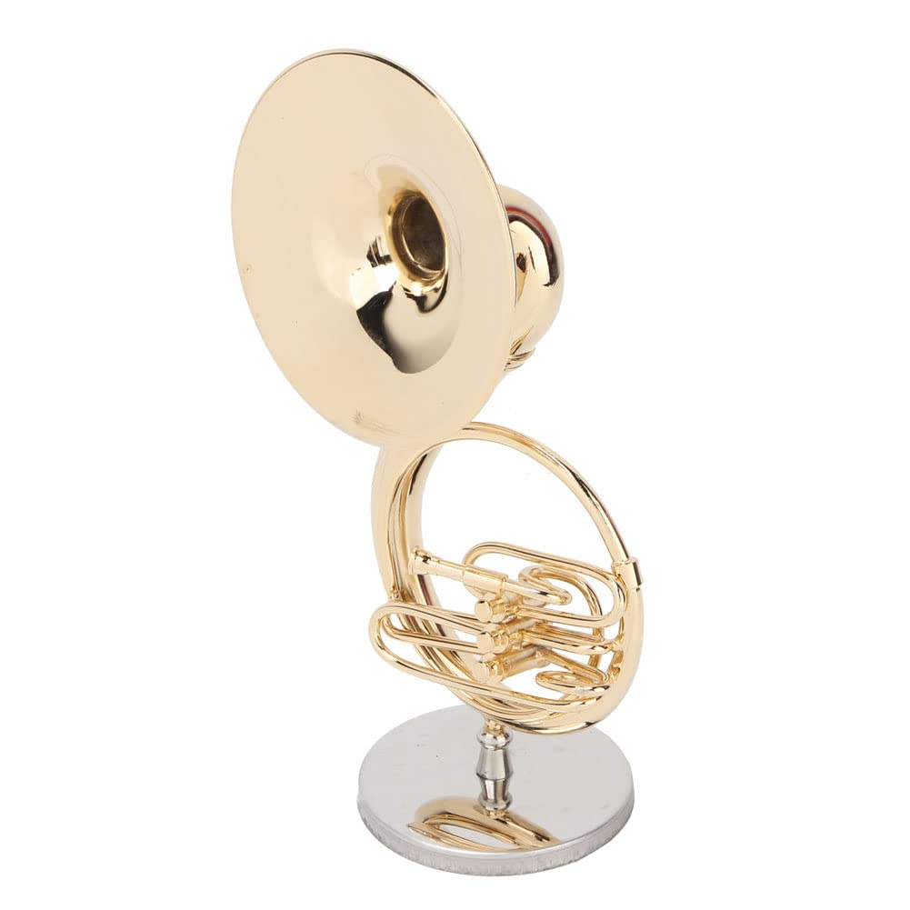 Cyrank Sousaphon-Modell-Ornament, Metall-Musikinstrument-Modell Sousaphon-Display-Ornament mit Ständer und Gehäuse Miniatur-Musikreplik-Dekoration