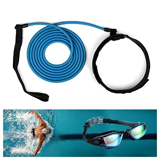 EXCELFU Swim Training Belt Bungee Cord Swim Tether Stationary Swimming Resistance Band Pool Swim Training Leash Static Swim Exercise Harness for Kids Adults with Swim Goggles