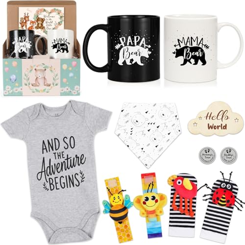 Breezy Valley Gender Reveal Gifts for New Parents - New Mom and Dad Gifts - Mama Papa Bear Gift Set - Baby Shower Gifts Basket - Pregnancy Gifts for Expecting Mom Dad to Be - First Time Mommy Gifts