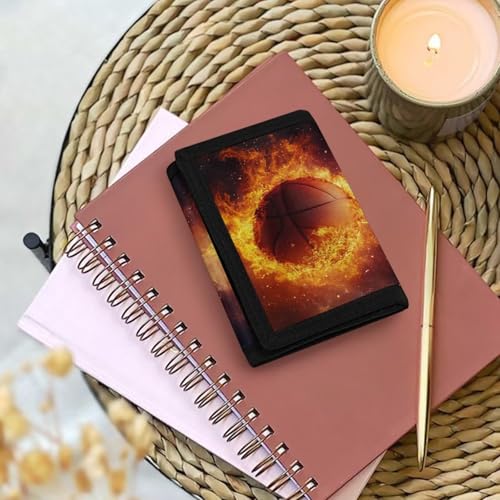Basketball Kids Wallet for Boys Ages 5-7 Trifold Novelty Flame Leather Wallet for Teen Boys Cool Kids Wallets Lightweight Purse for Cash and Coin2