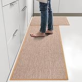 Jabykare 2 PCS Non Slip Absorbent Kitchen Floor Mat for Standing Front Sink - Non-Skid & Comfort Kitchen Rugs and Mats, Door Mat for Laundry, Kitchen (Caramel)