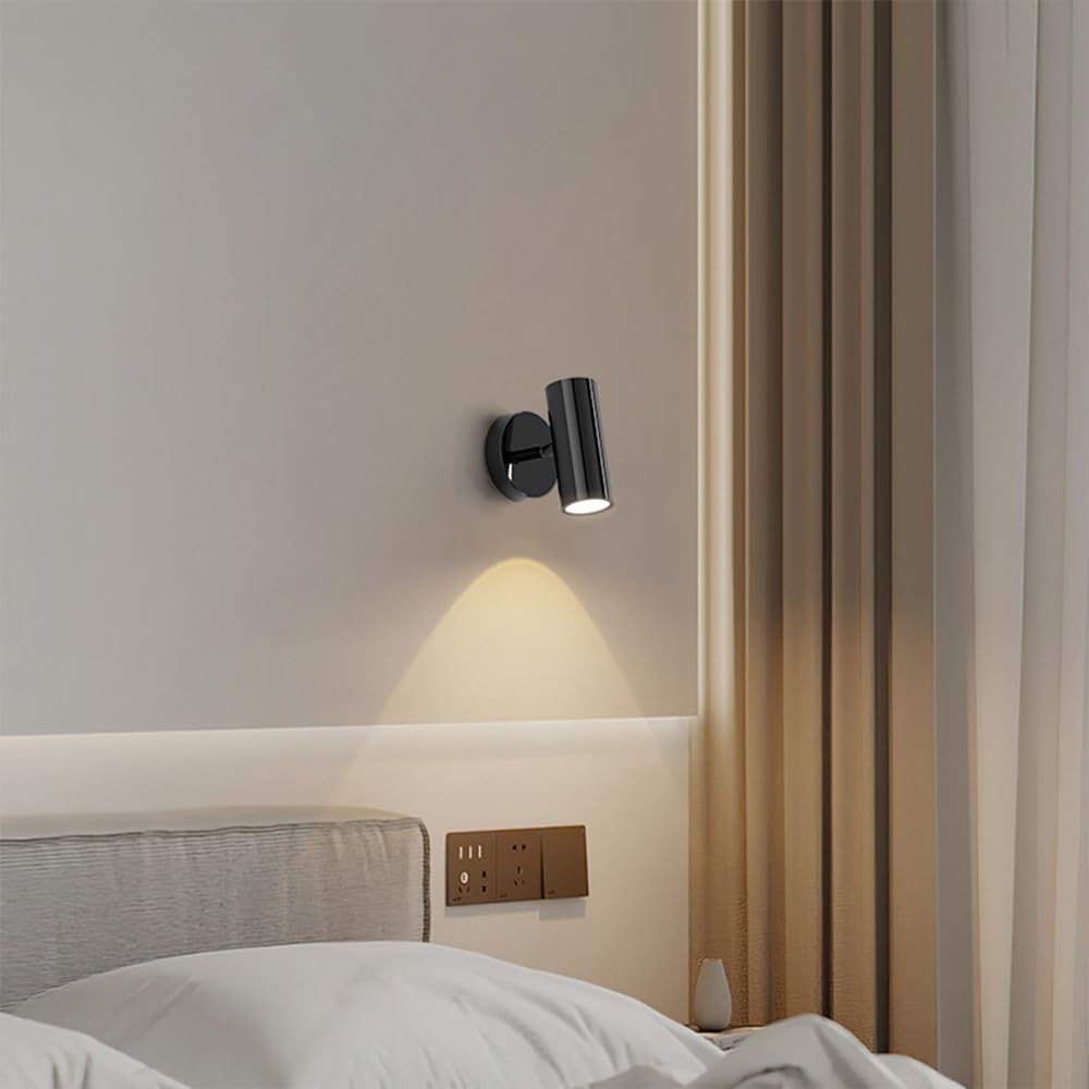 Regulowana lampa ścienna do czytania 15 °, mini metalowy kinkiet ścienny z galwanizowanym perłowym czarnym wykończeniem, lampka ścienna nocna, gniazdo GU10, nowoczesne proste kinkiety do sypialni