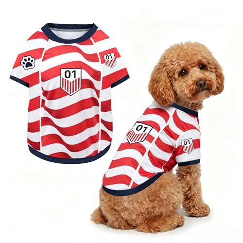 FIRE HIVE Dog Soccer Jersey Breathable Mesh Red White and Blue XXXX-Large Holiday Competition Sports