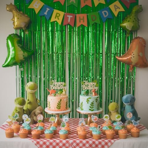 Image of Matte Green Foil Fringe Curtain Backdrop Party Decorations 2PCS