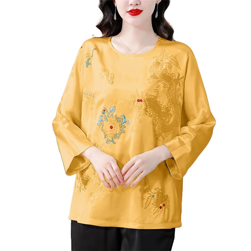 Costume rétro femme style chinois brodé haut vintage ample lin