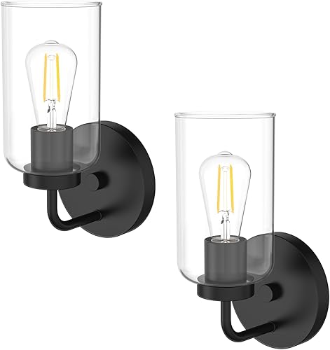 Miniatura 9 de Zevluck - Lámpara de pared de 1 luz, moderna lámpara de pared con pantalla de vidrio transparente, luz de tocador de baño negra mate, lámparas de