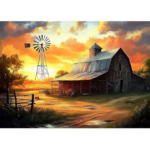 CEOVR Farmhouse Barn Diamond Art Kits for Adults, 5D DIY Full Drill Rustic Windmill Barn Diamond Painting Dots Crystal Gem Art, Adult Crafts Kits Arts and Crafts, Wall Decor for Home Office 12x16inch