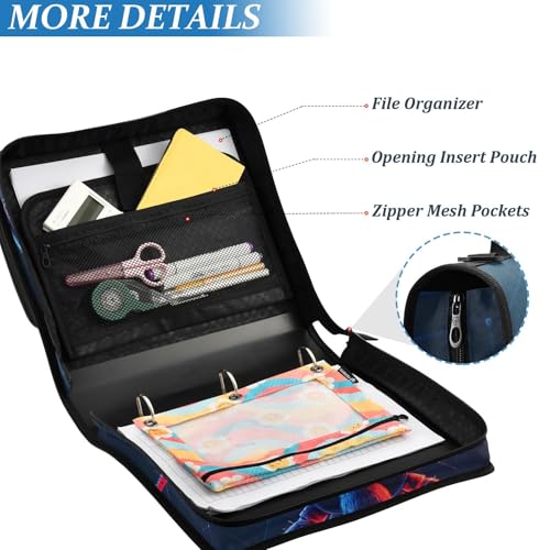Image of Spider Zipper Binder Bag 3 Ring Binder with Shoulder Strap Zip Up 500 Sheets Capacity Multi Pockets for School Office Supplies