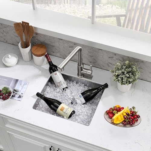 Brushed Kitchen Sink, 45X45CM Small Sink Stainless Steel Single Bowl, BoomHoze Outdoor Campervan with Overflow, Drainer Fittings, Undermount, Top Mount, Drop in Flushmount Installation, Brushed