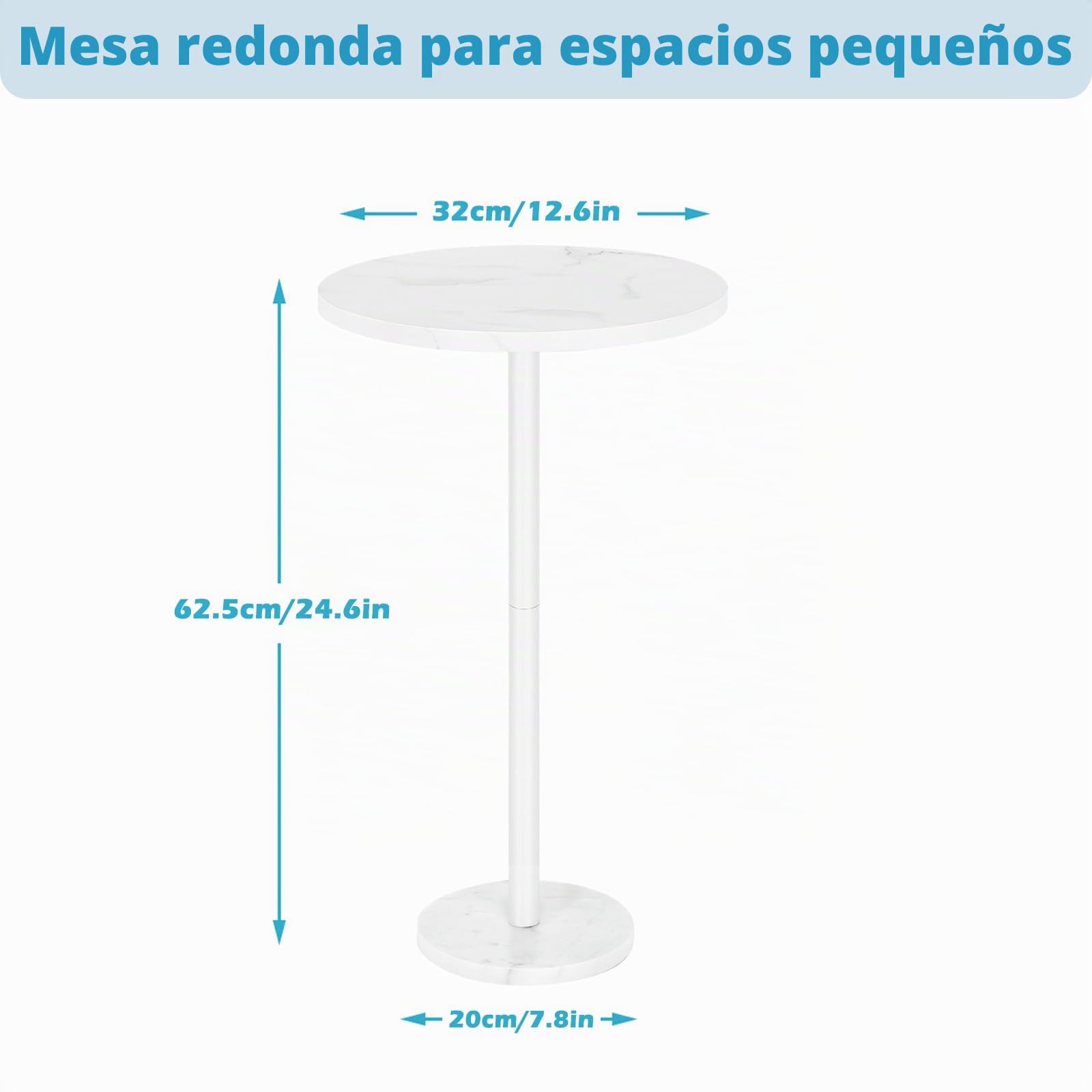 Smusei Juego de 2 Mesas Auxiliares Redondas Blancas Con Base de Mármol - Para Sala de Estar y Dormitorio, 32 cm, Ideal Para Espacios Pequeños