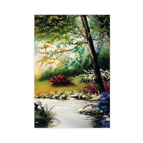 Peinture sur toile de paysage floral 61x91 cm pour salon et chambre