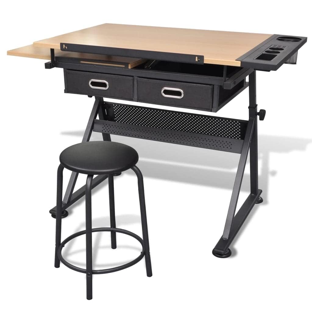 Mesa con Tablero Inclinable y Taburete Mueble Oficina Escritorio Dibujo