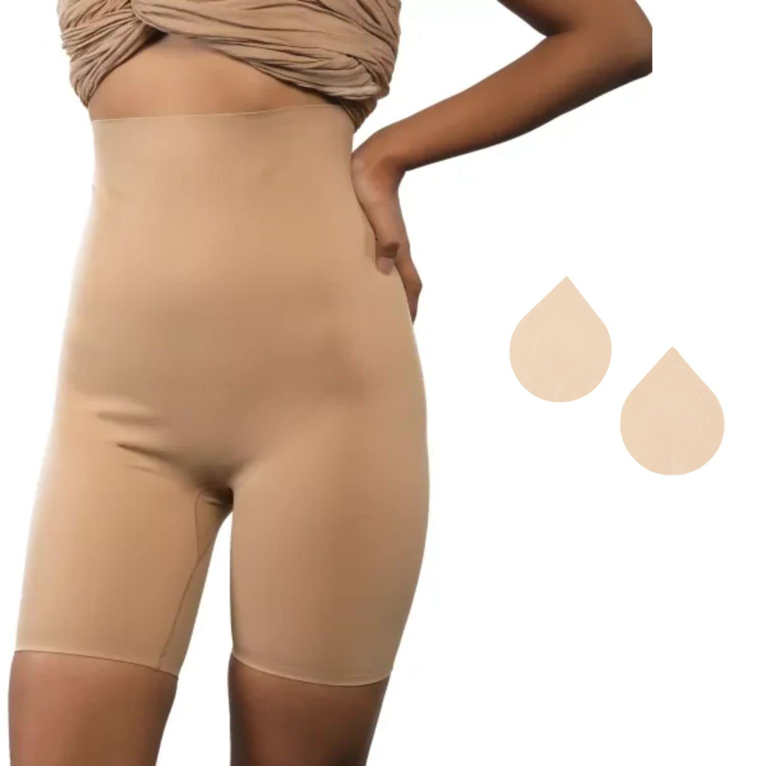 Combo Shorty Shapewear & Nipple Pasties (Pack of 1 Shapewear & 10 Pairs Nipple Pasties) For Core Tightening, Thigh Sculpting & Stick-On Pasties for Complete Coverage-image-4