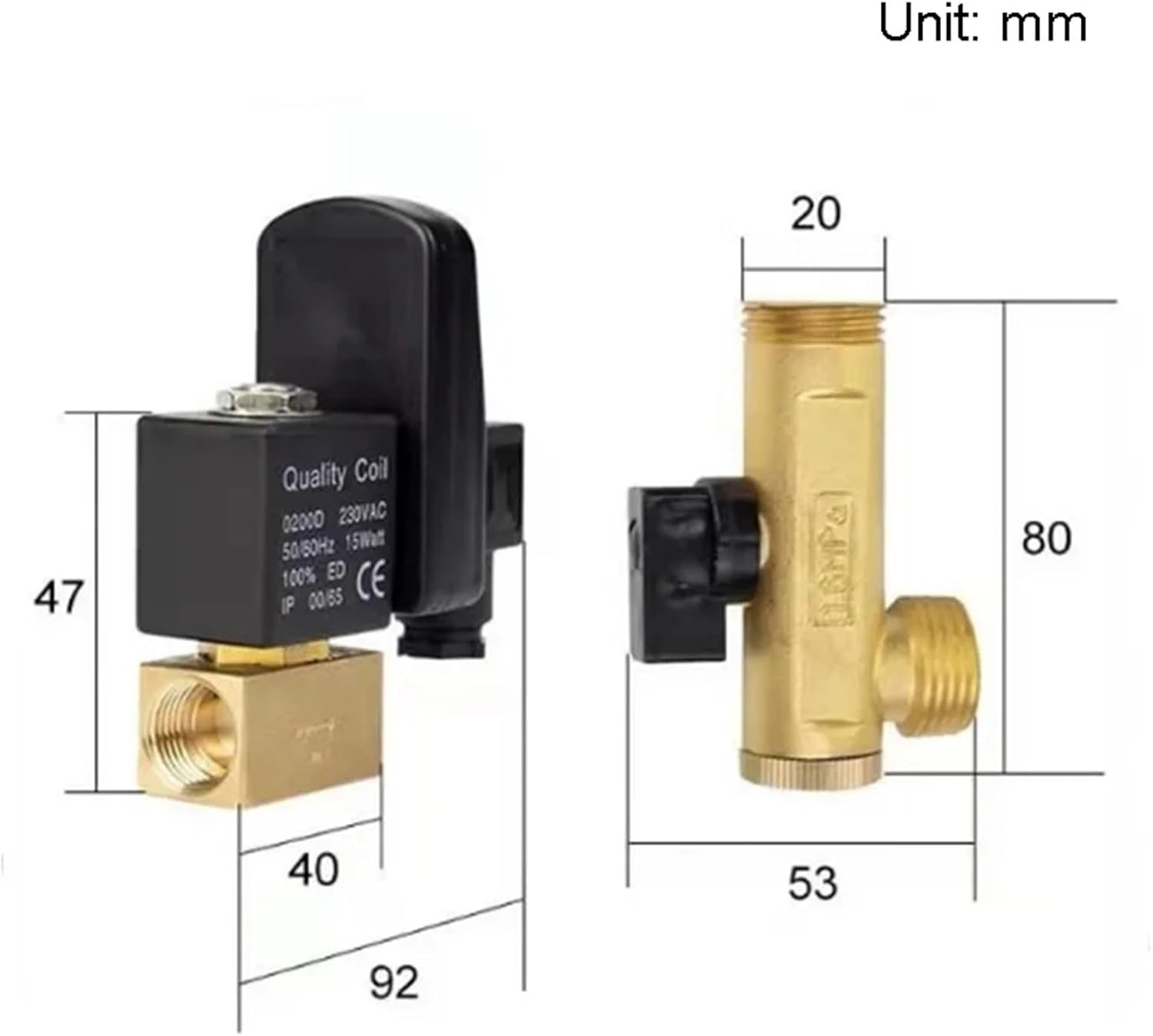 Dimensions of CONTIA 0200D Type A Electronic Timed Drain Valve and manual ball valve