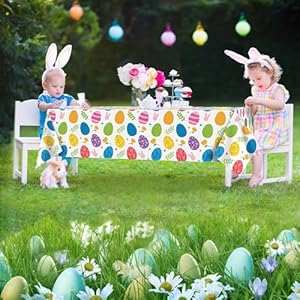 3 Pack Easter TableclothEaster Spring Table Cloth 54x128inch Colorful Egg Bunny Disposable Plastic Tableclothes Square Waterproof Table Cover Decor Rectangle for Kids Party Decorations