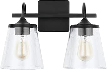 Capital Lighting 139122MB-496 Jayne Mid-Century seeded Cone Glass Bath Vanity Wall Mount, 2-Light 200 Total Watts, 11" H x 15" W, Matte Black