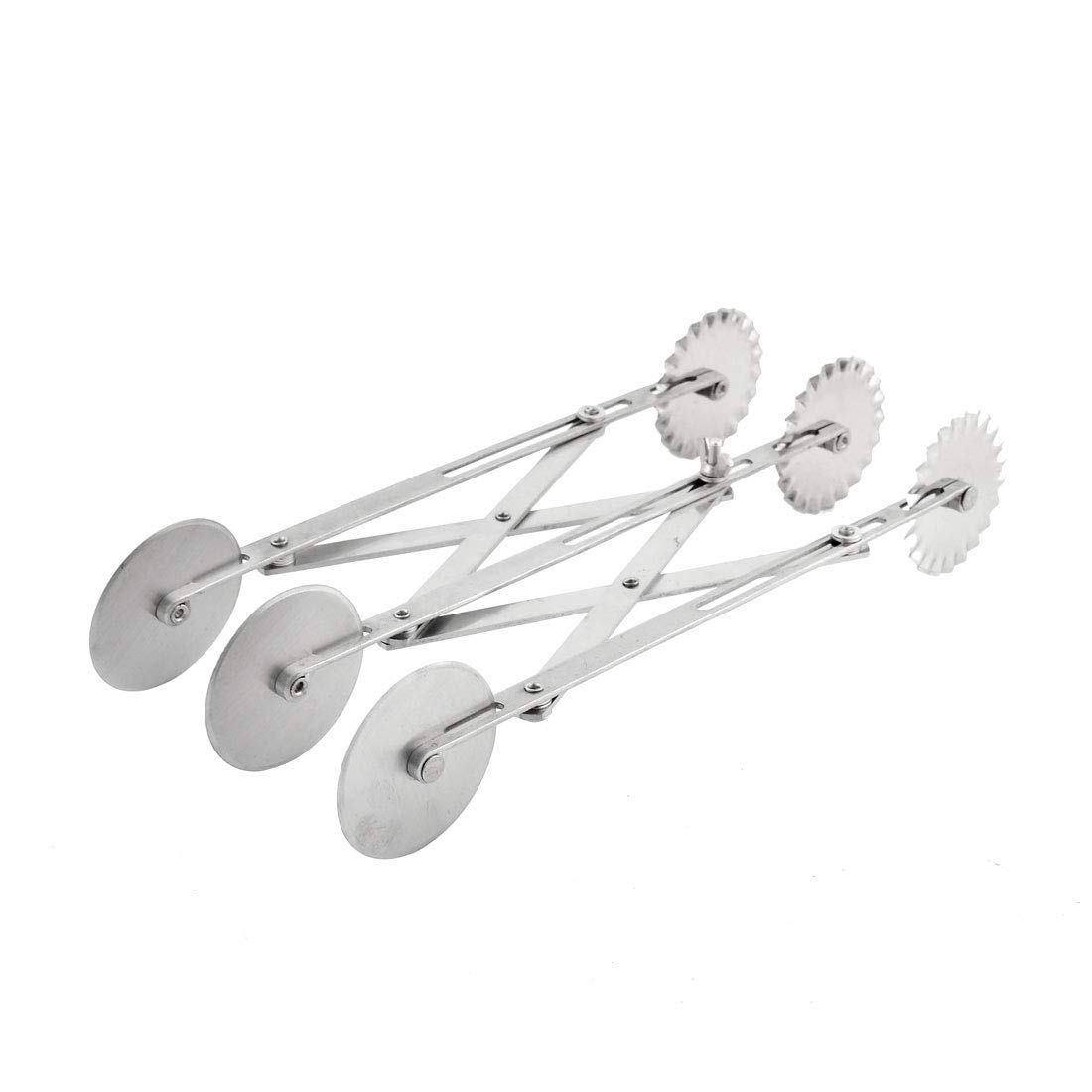 Ruilogod Doble cabeza 3 ruedas utensilios de cocina pizza cortador cortador tono plateado