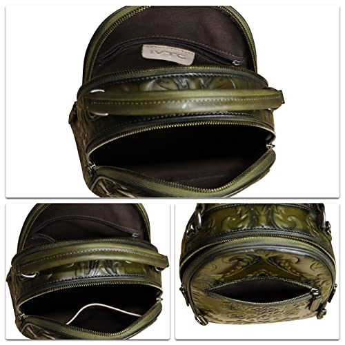 Image of Genuine Leather Backpack for Women Crossbody Shoulder Bag Vintage Rucksack Fashion Knapsack Purse Daypack Bag (Green)