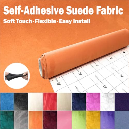 Image of Suede Fabric Wrap - Self Adhesive Film Sticker Silky Decal Sheet for Car Interior Furniture Upholstery DIY Elastic Stretch Peel and Stick (Tangerine, 17.5 in x 70 inch)