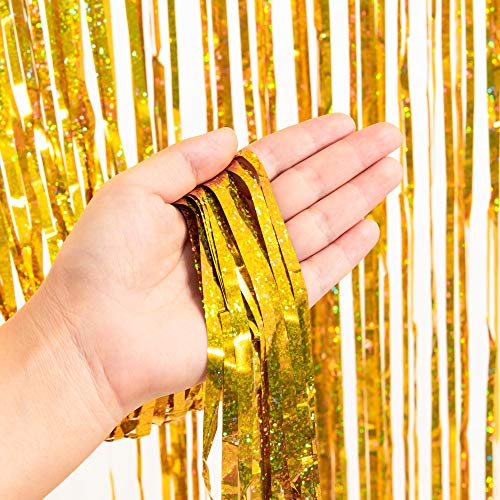 Gold Fringe Curtain Tinsel Backdrop - GREATRIL Foil Fringe Curtain Party Streamers for Prom 2026 NYE New Years Eve Birthdays Christmas Theme Party Decorations Pack of 2 - Image 7