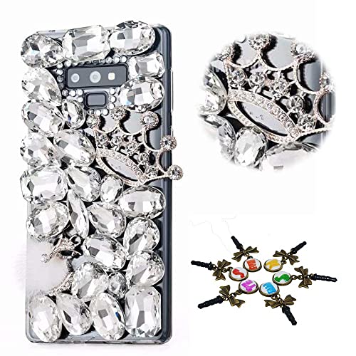 STENES Bling Phone Case Compatible with LG K52 Case - Stylish - 3D Handmade [Sparkle Series] Fox Crown Rhinestone Sparkly Diamond Design Cover Case - White