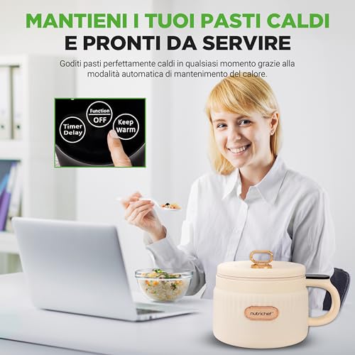 Nutrichef Cuoci Riso Elettrico 1,5 Litri, Multi-Funzione Con Rivestimento Antiaderente In Ceramica, Pannello Digitale, 6 Funzioni: Riso, Zuppe, Stufati, Porridge Istantaneo, Bianco - 4