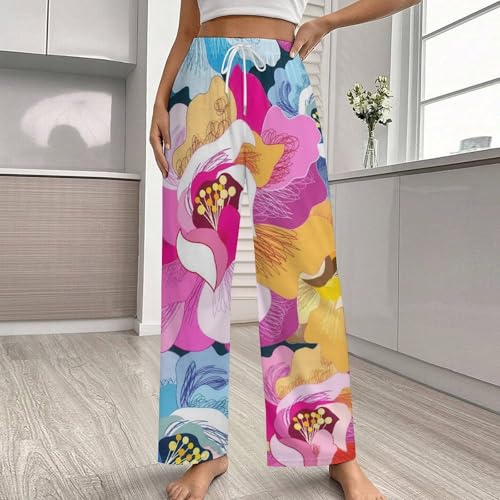 Pajama Pants for Mens Women Stylish Unisex Home Sleep Bottoms Sleepwear Gift Vibrant Floral2