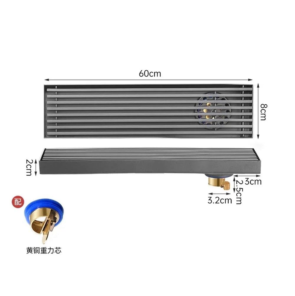 Desagüe de Ducha Rectangular de Gran Capacidad para baño, de Acero Inoxidable 304, antiolor, con núcleo de Cobre, 70 cm, 1 Unidad, 60 cm, 1 Unidad,60cm.-1PC
