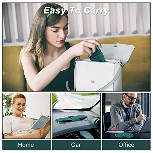 Image of CREATCABIN Leather Glasses Case Portable Sunglasses Pouch Soft Slim Squeeze Eyeglasses Holder Cover Bag with Suede Fiber Cleaning Cloth for Women Men Dark Green