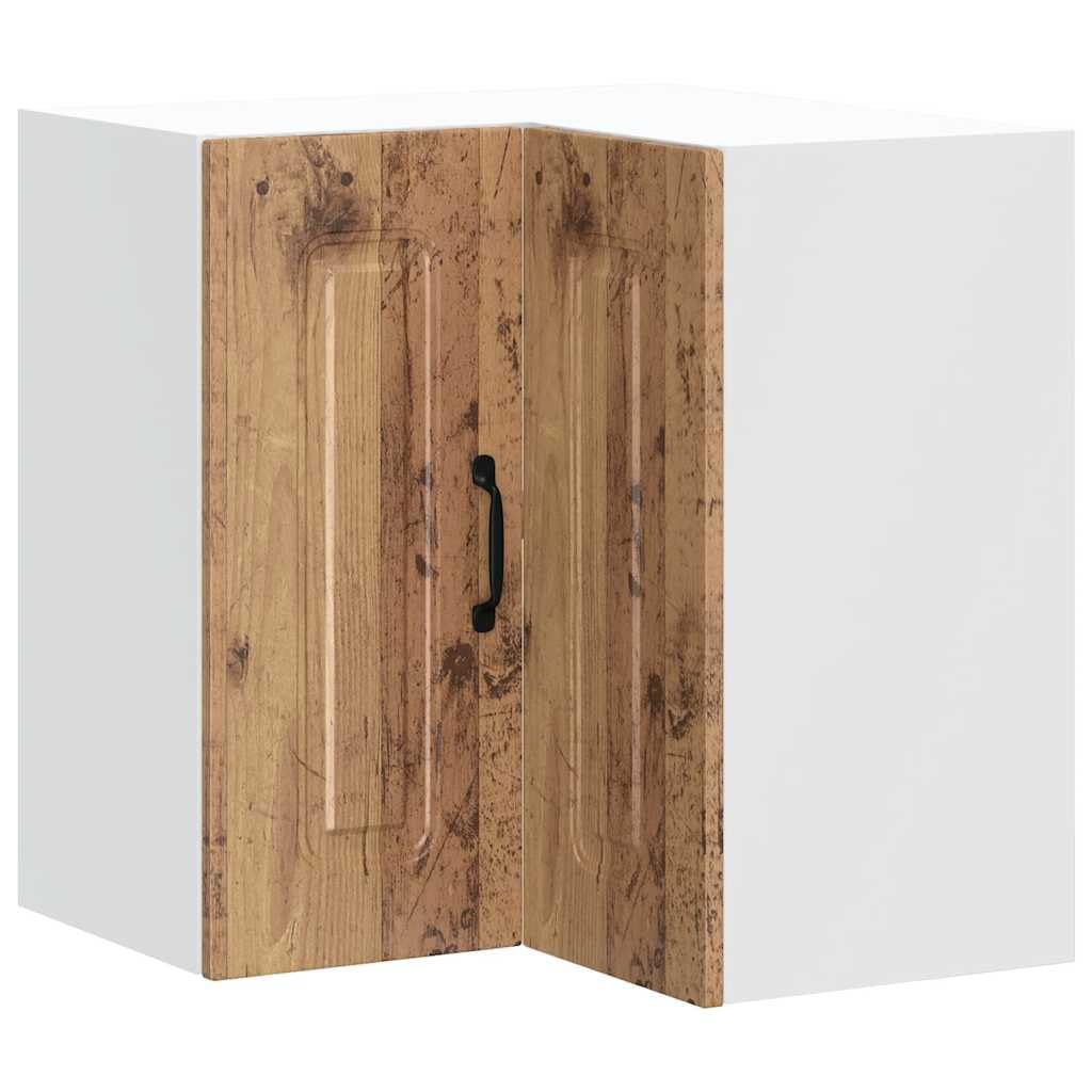 Kalmar Küchen-Eckhängeschrank, Altholz-Optik Holzwerkstoff, 57x57x60 cm, wandmontiert für Küche & Speisekammer, robuste Lagerung