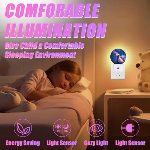 Image of Nautical Lighthouse Night Light Starry Sky Night Lights LED Lamp Round Plug into Wall Nightlight with Dusk to Dawn Sensor Home Hallway Stairway Kitchen Decor