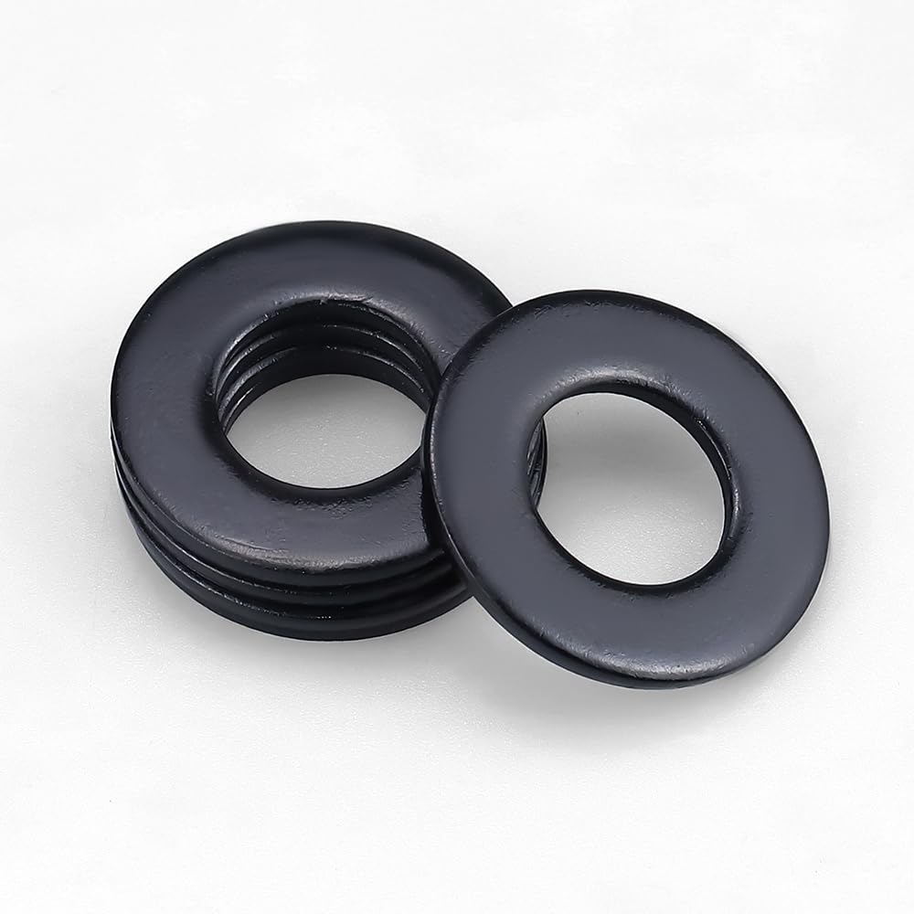 Black Flat Washers Fits 1/2" Size Screws Bolts (50 Pack), Stainless Steel 304 (18-8) Metal Washers for Bolts, Black Coated, (0.53" ID x 1.06" OD)