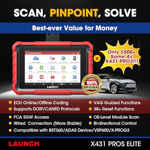 Image of Launch X431 PROS Elite 2026 New Bidirectional Scan Tool, 38+ Services, ECU Coding, All-in-One Full System Diagnostic Scanner, Support CANFD&DoIP, FCA AutoAuth, V.A.G Guided, 2 Years Free Update