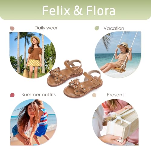 Image of Felix & Flora Toddler Girl Sandals -Flower Girl Dress Shoes Open Toe Little Kid Flats