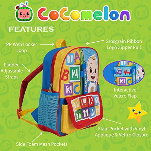 Image of AI ACCESSORY INNOVATIONS Cocomelon JJ's Playtime Interactive Mini Backpack for Boys and Girls, Pre school Schoolbag with Padded Back and Adjustable Straps, Versatile 12 inch