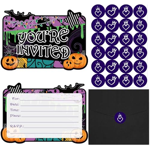 QAMEGX 20 Pcs Nightmare Christmas party Invitation Cards Halloween Party Invitation Cards For Boys Girls Black Birthday Party Invitations With Sticker Labels 20 Envelope Gifts For Kid