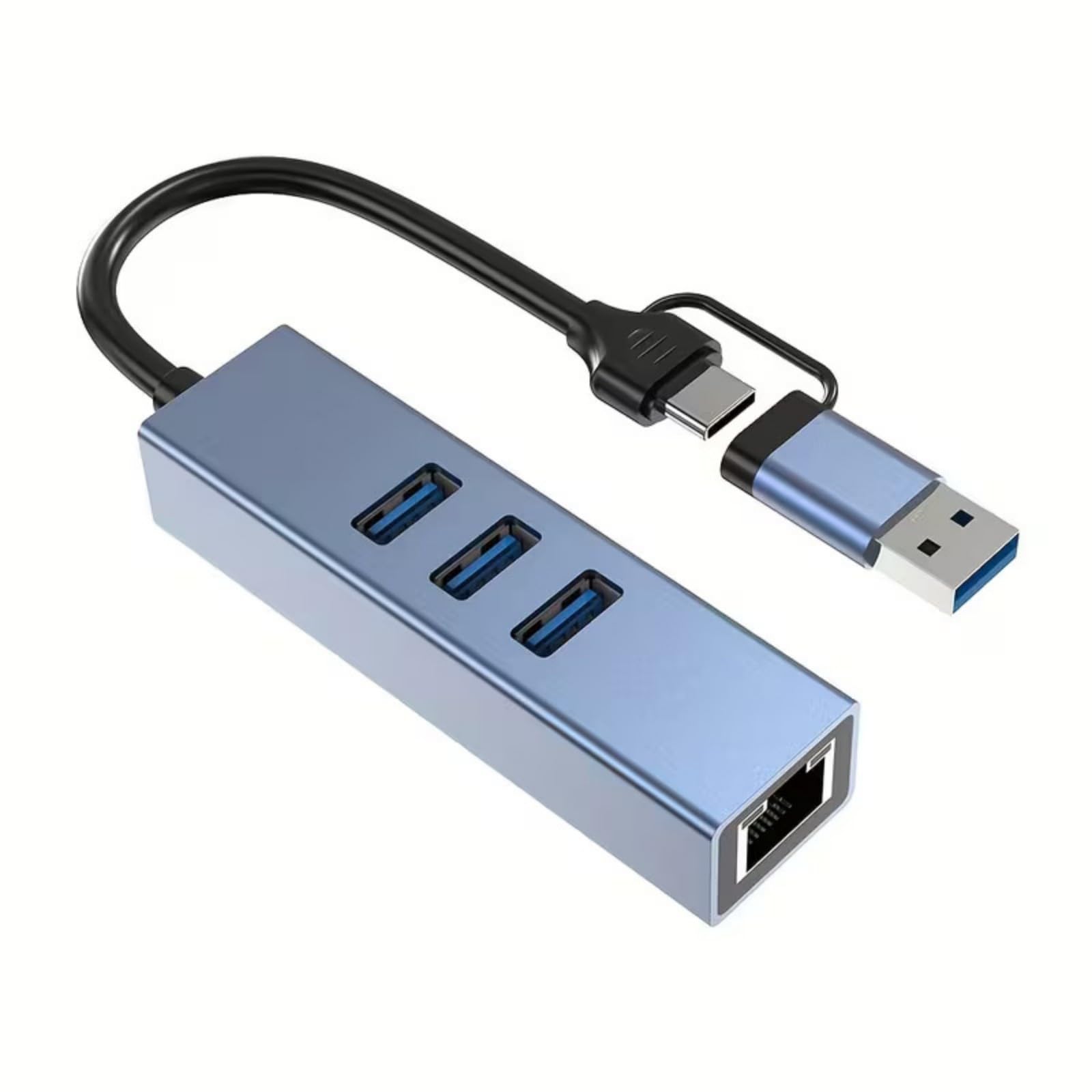 Concentrateurs USB A et USB C multifonctionnels avec port Ethernet RJ45 Gigabit 1000 Mbps 100 Mbps pour ordinateur portable, PC, appareils de voyage, Ethernet
