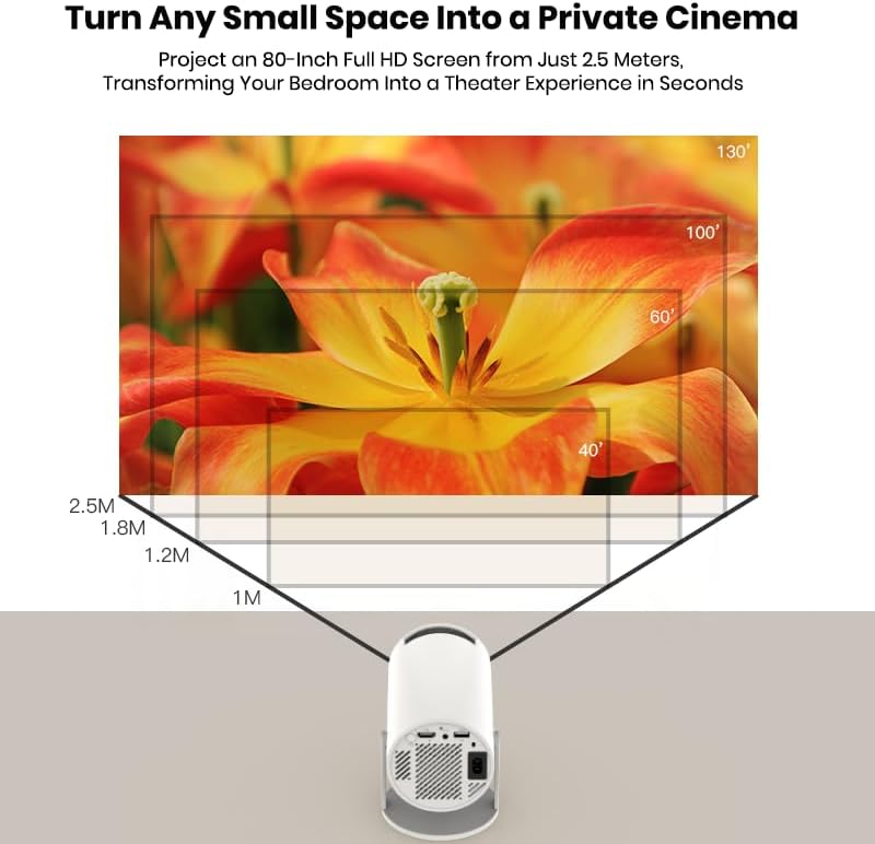Miniatura 6 de HY300 Pro Mini proyector, nativo 720P HD compatible con 4K, Android 11 Smart Projector con WiFi y Bluetooth, 150 lúmenes ANSI, enfoque automático y