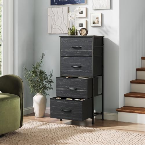 Image of WLIVE Small Dresser Nightstand for Bedroom, 4 Drawers, Black Wood Grain