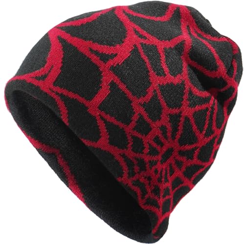 Image of MESU Unisex Knitted Beanie Hat Hip Hop Cap Slouchy Skull Cap for Women Men Red Black