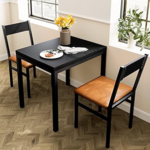 HOMURY 3 Piece Dining Table Set with Cushioned Chairs, Modern Counter Height Dinette Set, Small Kitchen Table Set with 1 Table and 2 Chairs for Dining Room, Kitchen, Small Spaces, Espresso and Brown Cover