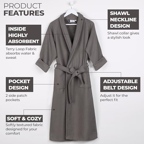 Superior Waffle Weave Cotton Unisex Bathrobe with Belt, Soft and Absorbent Robe for Men and Women Bath Essentials Robes3