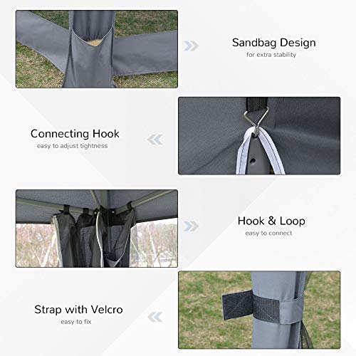 Outsunny 3.8m x 3.2m Pop Up Gazebo Hexagonal Canopy Tent Outdoor Sun Protection with 6 Mesh Sidewalls, Hand Bag, Grey - Image 6
