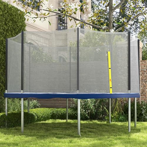 Soozier 14ft Round Trampoline Safety Net with 8 Straight Poles, Weather Resistant Replacement Enclosure, Yellow Zippered Entrance (Poles Not Included)