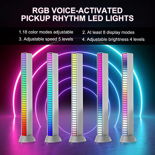 2Pcs Voice Activated Pickup Rgb Led Music Rhythm Light Bar,Colorful With 32 Bit Music Level Lights Sound Activated Lights Bar, Rgb Led Light Bar For Vehicles Recreation Place (Silver) #TOP2