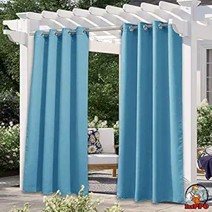 HIPPO - Polyester Waterproof Curtains Rain Blockage Curtains with Steel Eyelets/Grommets Ideal for Outdoor Balcony Azure Color 4.5FTX7.5FT Pack of 2