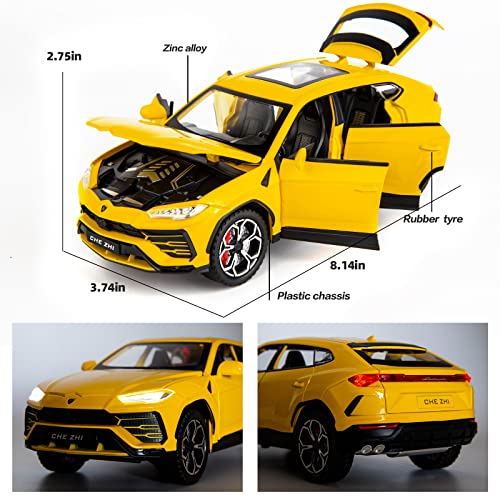 Modelo de auto Lambo Urus 1:24 amarillo con luces y sonidos miniatura 2