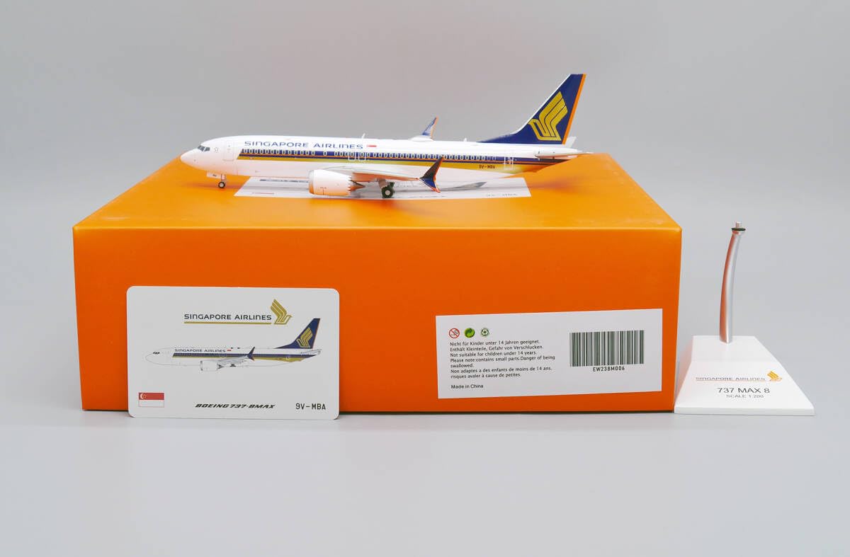 シンガポール航空 737MAX8 9V-MBA 1/200 for JC Wings for Singapore Airlines for Boeing 737 MAX 8 9V